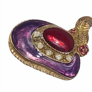 Hat with Rhinestones and Feather Brooch, Purple